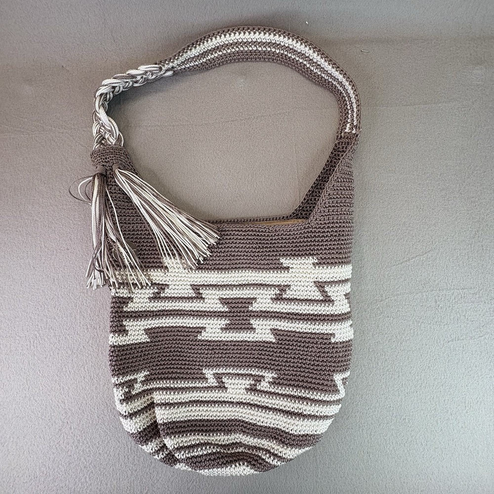 The Sak Ragam Handmade Crochet Back to Bali 120 Hobo Bag Brown & Tan - Picture 3 of 12